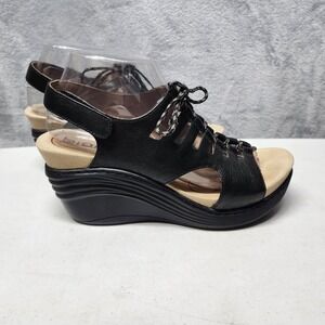 Bionica Sandals Womens Size 9 Black Leather Wedge Sirus Lace Up Comfort Platform
